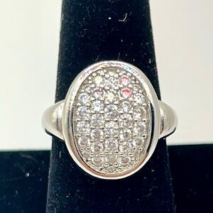 Elegant Silver Oval CZ Pave Ring, Size 9